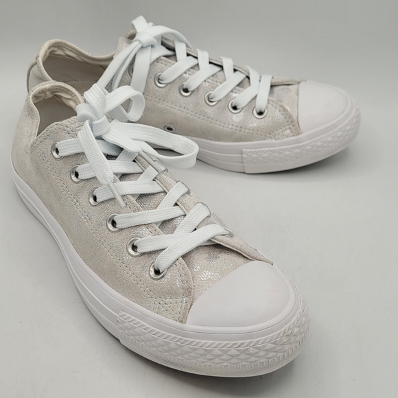 Converse Cream With Silver Sparkle Design Size 7 - Picture 1 of 16